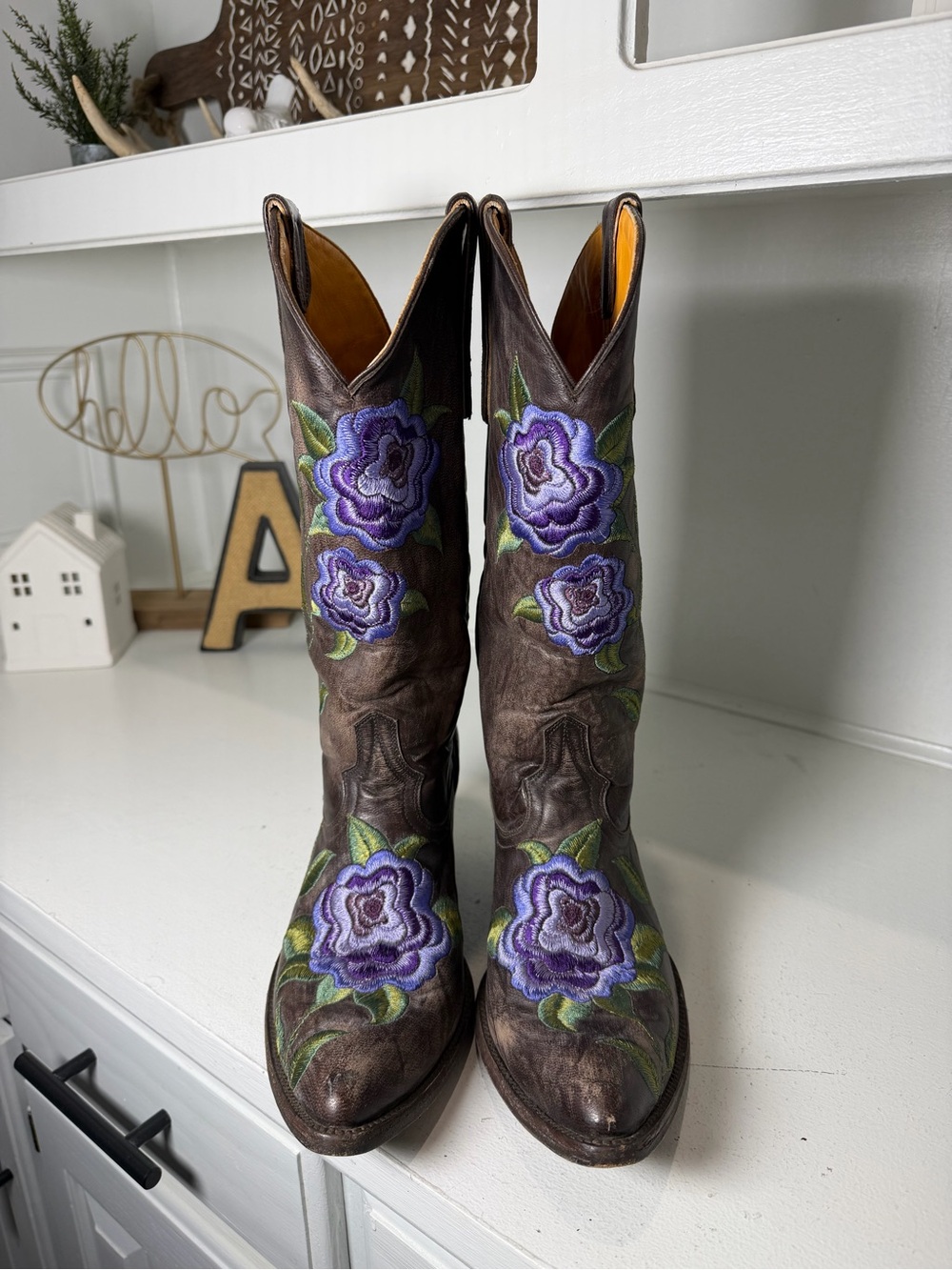 Old Gringo Womens 8B Brown Leather Floral Embroidered Cowboy Boots Western - Picture 2 of 9
